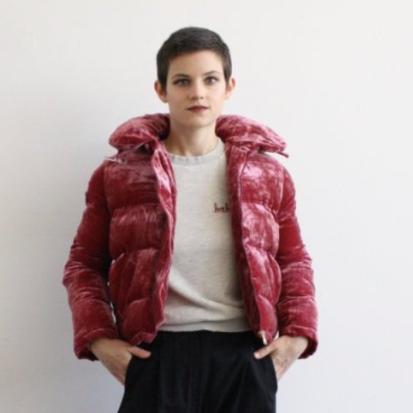 Rachel Antonoff x Anthropologie Peggy Velvet Puffer Jacket Women's Size M - Picture 4 of 16
